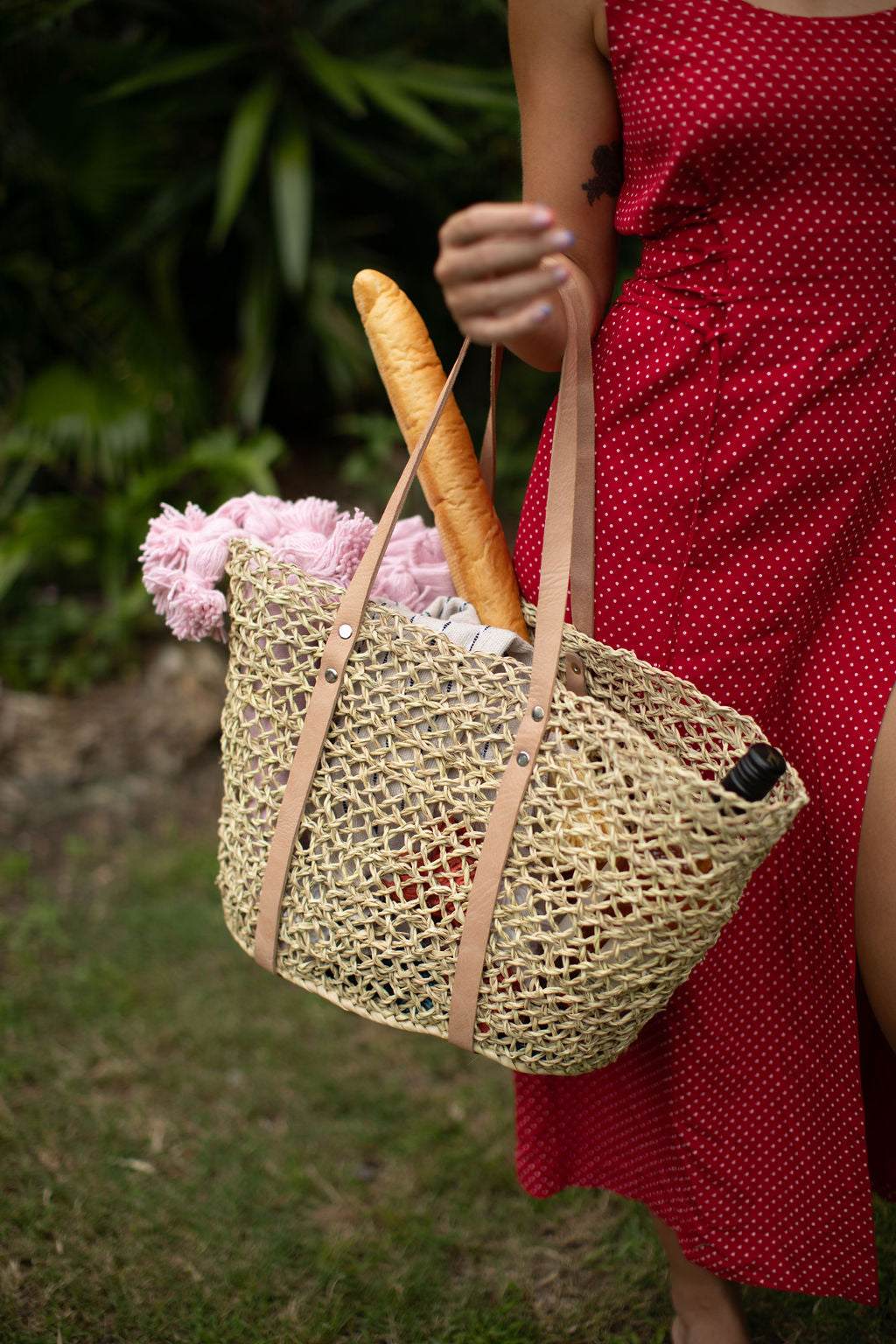 SeaGrass & Leather Market Bag