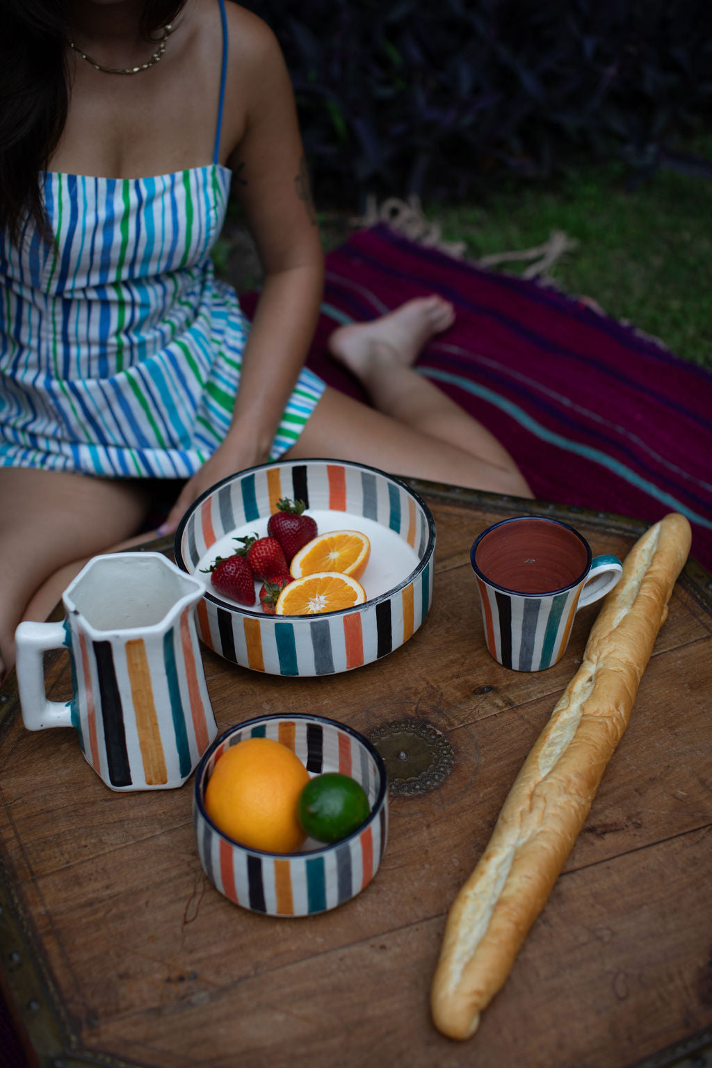 Ceramic Striped Pitcher