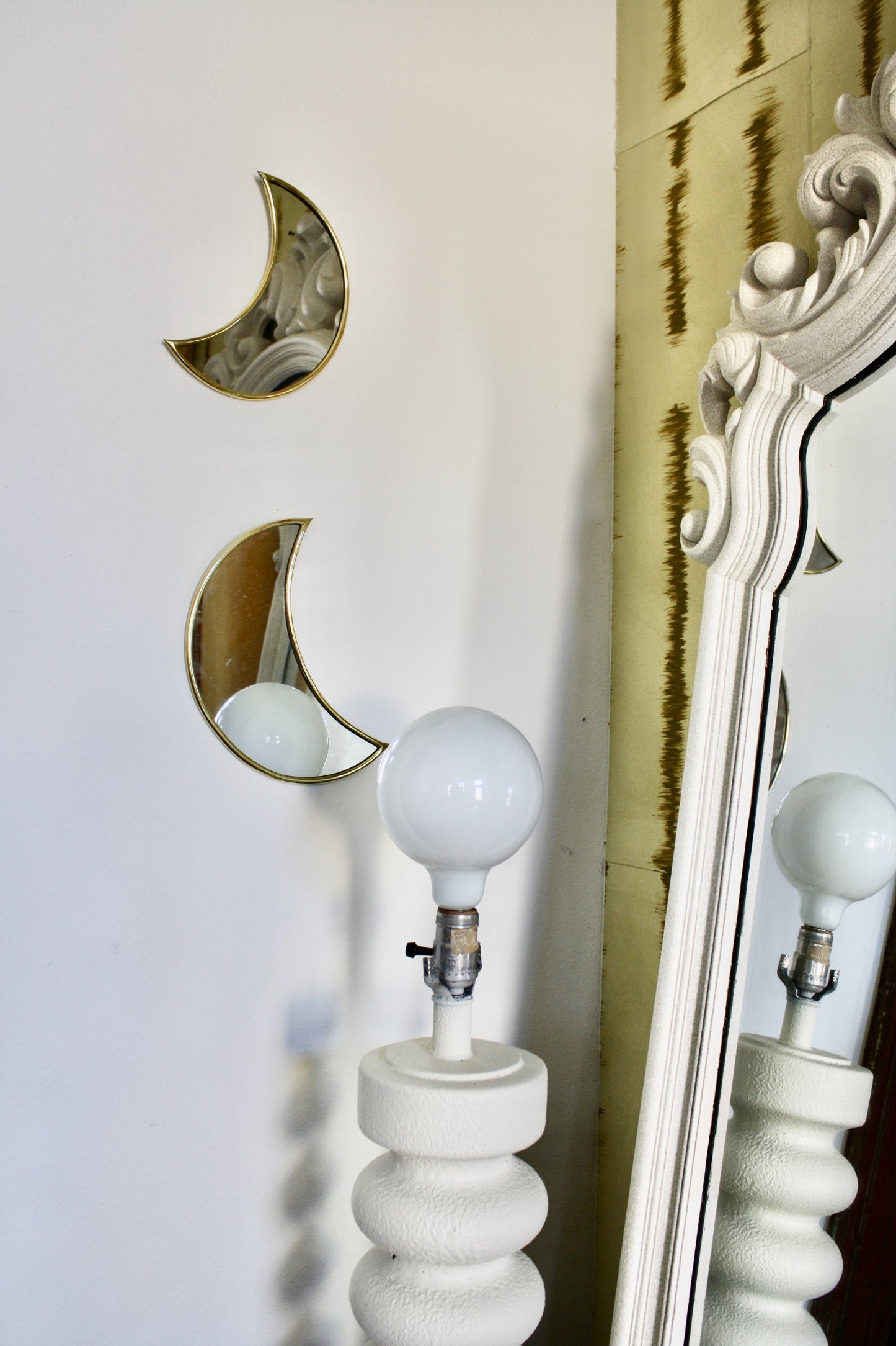 Set of 3 Small Crescent Moon Brass Mirrors Handmade in Morocco