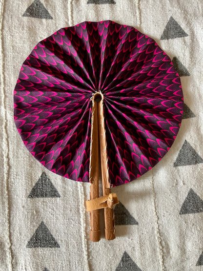 Fan- Collapses for easy storage, made from African wax fabric